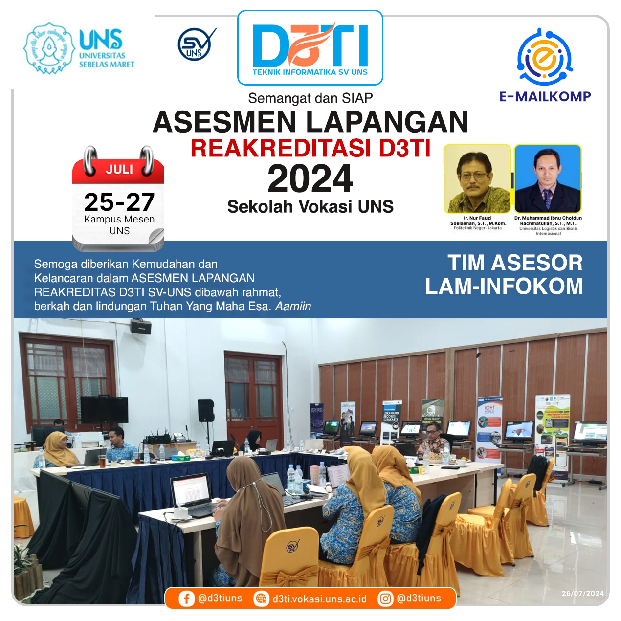 Asesmen Lapangan Reakreditasi 2024 Program Studi D3 Teknik Informatika UNS oleh LAM INFOKOM