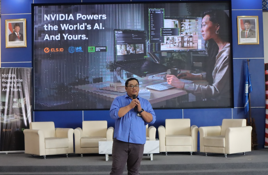 Surakarta, 14 Oktober 2025 — Aula Gedung C MIPA UNS menjadi saksi gelaran inspiratif bertajuk “NVIDIA Powers The World’s AI And Yours”, yang diselenggarakan oleh Program Studi D3 Teknik Informatika Sekolah Vokasi UNS bekerja sama dengan ELS.ID. Acara ini menghadirkan pakar-pakar dari NVIDIA, Lenovo, Gaptech.ID, serta dosen pakar Ai dari Teknik Informatika UNS.
